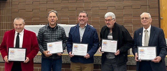 2025 Picture of Board Members - (L to R) Jerry Gust, Robert Putsock, Greg Schumacher(Pres.), Ron Winkler, Ken Phillips(V.Pres).